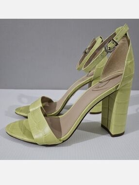 Sam Edelman Yaro Block Heel Sandal Womens 8.5 Green Leather Croc Embossed